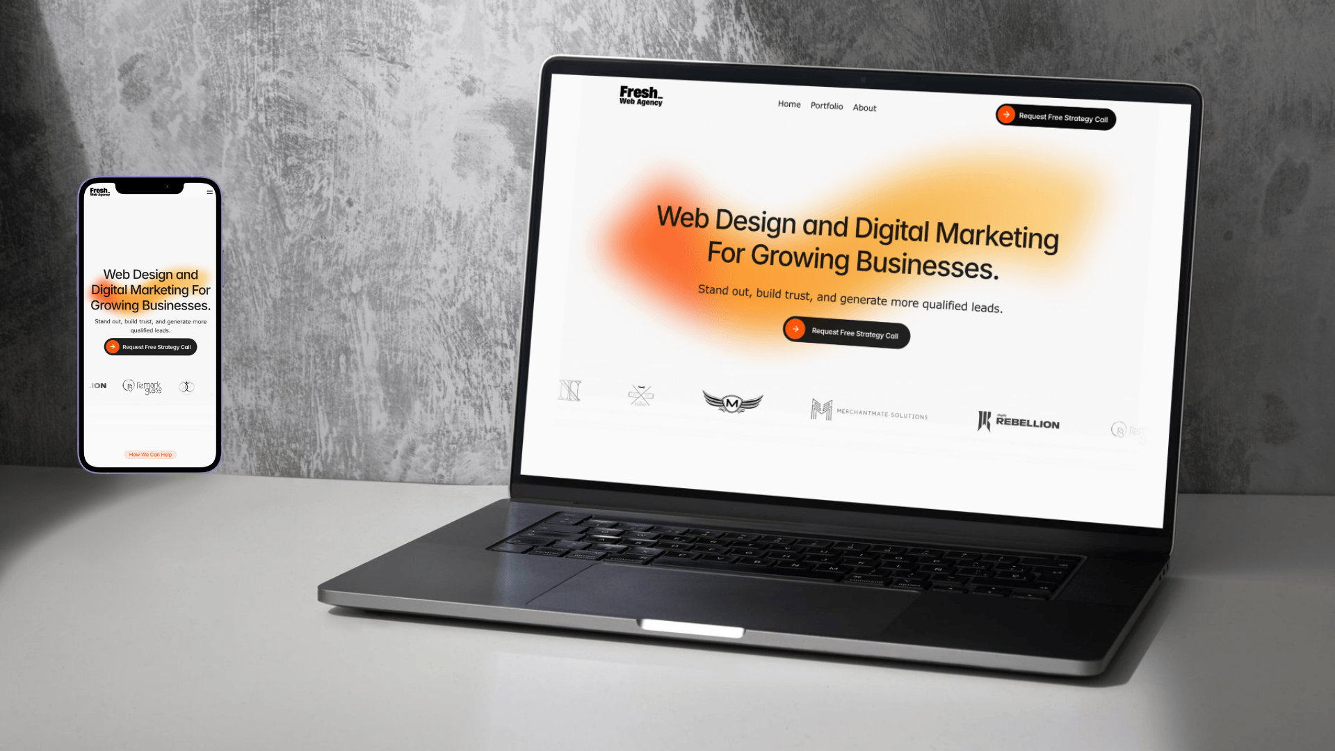 computer and phone mockup of modern website - Marketing agency