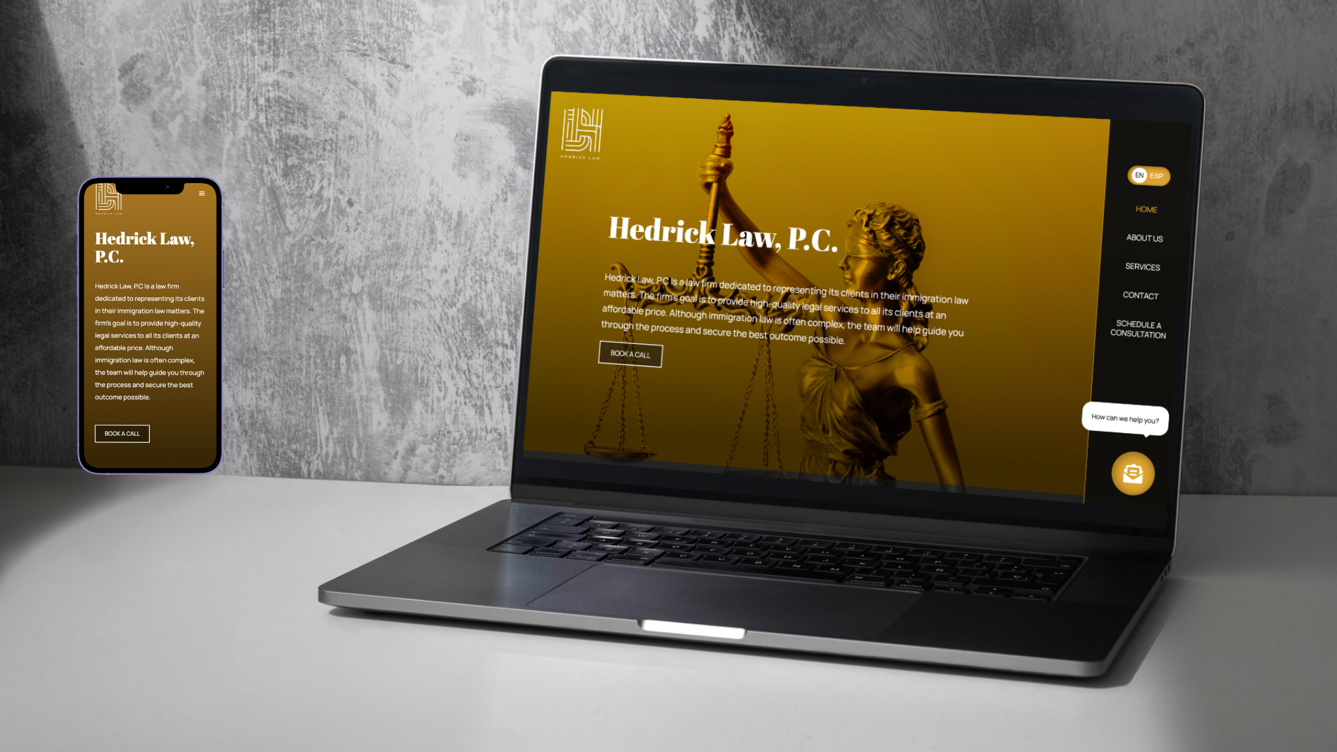computer and phone mockup of website project - Hedrick Law