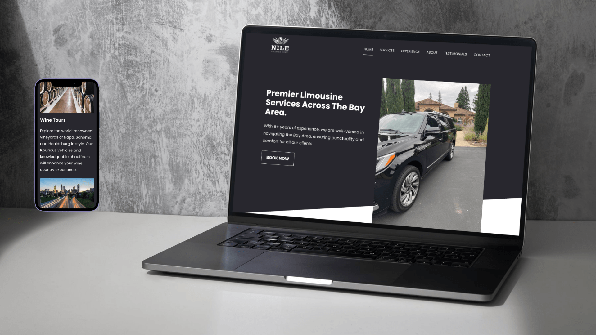 computer and phone mockup of modern website - Luxury limo company
